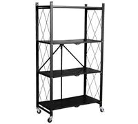 ARIIKON Scaffale Pieghevole a 4 Ripiani, Carrello Portaoggetti con Ruote, Scaffalature di Stoccaggio in Metallo per Cucina, Garage, Camera da Letto, Soggiorno, Ufficio, 80 x 34 x 134cm, Nero
