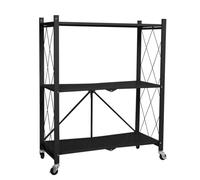 ARIIKON Scaffale Pieghevole con Ruote, Carrello Portaoggetti a 3 Ripiani, Scaffalature di Stoccaggio Multiuso per Cucina, Garage, Bagno, Camera da Letto, Soggiorno, Ufficio, 70 x 34 x 87cm, Nero