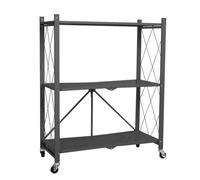 ARIIKON Scaffale Pieghevole con Ruote, Carrello Portaoggetti a 3 Ripiani, Scaffalature di Stoccaggio Multiuso per Cucina, Garage, Camera da Letto, Soggiorno, Ufficio, 70 x 34 x 87cm, Grigio Scuro