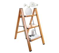 ARIIKON Scaletta Pieghevole in Alluminio a 3 Gradini, Scala Domestica con Pedale Largo Antiscivolo, Portatile Sgabello Salvaspazio, Portata max 150kg, Colore Venature del Legno + Nero