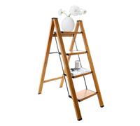 ARIIKON Scaletta Pieghevole in Alluminio a 4 Gradini, Scala Domestica con Pedale Largo Antiscivolo, Portatile Sgabello Salvaspazio, Portata max 150kg, Colore Venature del Legno + Nero