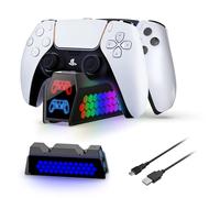 AriKroii Caricatore Joystick per PS5,Stazione di Ricarica per Controller PS5,Accessori per Playstation 5 con effetto luce RGB,Porta Joystick per PS5 con Cavo USB-C