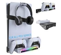AriKroii Supporto a Parete per PS5 Wall Kit,Stazione di Ricarica Compatibile con PS-5/PS 5 Pro e PS5 Slim Disc e Digital Edition,Stazione di Ricarica Multiuso con Luci RGB Multimodali