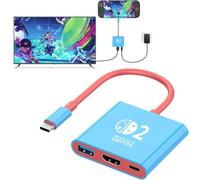 AriKroii Switch 2 TV Dock, Portatile Base Support Compatibile con Nintendo Switch 2 Console,3 in 1 Docking Station Supporto 4K HDMI/USB 3.0/PD 100W Port, Dock Switch 2 (Rosso e Blu)