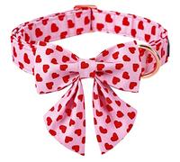 ARING PET - Collare per cani per San Valentino, grazioso collare rosa con cuori e papillon da marinaio, comodo, con fibbia in metallo, per cani maschi e femmine