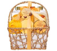 ArioseMonde Cesti regalo per donne, regali di benessere per donne, set regalo da bagno 8 pezzi con miele e mandorle per donne, set benessere e cura del corpo con pompa d
