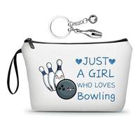 ARIOSEY Bomboniere per feste di bowling, regali da bowling per donne, borsa per il trucco con portachiavi da bowling, solo una ragazza che ama il bowling, regali di bowling, regali di laurea per lei,