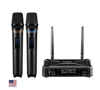 ARISEN Sistema di microfoni wireless, microfono professionale per karaoke UHF a doppio canale, ricevitore da 61 m e 2 microfoni portatili, sistemi microfonici senza fili per chiesa, matrimoni, DJ