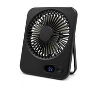 Aristo Solutions Ventilatore da tavolo nero, alimentato tramite USB, compatto, silenzioso, 5 livelli di velocità, indicatore LED della batteria, orientabile a 180°, portatile, in plastica ABS leggera