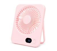 Aristo Solutions Ventilatore da tavolo rosa, alimentato tramite USB, compatto, silenzioso, 5 livelli di velocità, indicatore LED della batteria, orientabile a 180°, portatile, in plastica ABS leggera