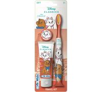 Aristocats - Kit da viaggio per l'igiene orale, contiene dentifricio e spazzolino da denti al gusto di fragola, con tappo di protezione, ventosa, manico comodo e setole morbide per bambini
