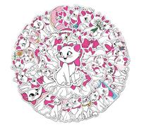 Aristogatti Marie White Cat adesivi in vinile - Set di 50 adesivi fustellati - adatti per laptop, telefoni, custodie, pareti, bagagli, libri e bottiglie d'acqua