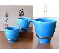 Arita Yaki Porcellana Sake Coppa Bottiglia Set Guinomi Tokkuri Deep Blu Giappone