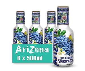 Arizona, Blueberry White Tea, Deliziosa Bevanda al Tè Bianco con l'Aggiunta di Mirtilli, Gusto Dolce e Delicato, Ideale da Gustare in Ogni Momento, Senza Aromi o Conservanti, 6 Bottiglie PET da 500 mL