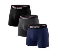 Arjen Kroos Boxer Uomo in bambù 3 Pezzi, Lunghi Mutande Uomo Boxer con Patta, Traspiranti Morbide Senza Etichetta Blu Scuro/Grigio/Nero L