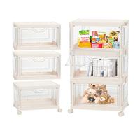 Ark miido Scatole Plastica con Coperchio, 3 Cassetti Plastica Impilabili, Pieghevole Scatola Organizer Trasparente con Coperchi e Ruote per Casa e Ufficio