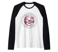 Arkansas Boho State 1836 - Camicia Rustica con capanna nella Foresta Maglia con Maniche Raglan
