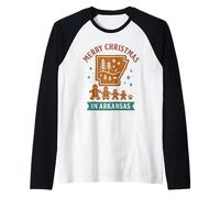 Arkansas Camicia di Natale Cookie Map Alberi Fiocchi di Neve Carino Maglia con Maniche Raglan
