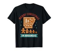 Arkansas Camicia di Natale Cookie Map Alberi Fiocchi di Neve Carino Maglietta