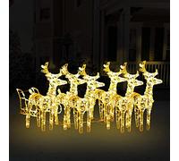 ARKEM Decorazione Natalizia Renne e Slitta 320 LED Acrilico,Slitta e Renne Luminose con LED a Pile per Interni ed Esterni