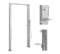 ARKEM Doccia da Giardino in Acciaio Inox a Doppio Getto con Pedana e Soffione, Rustico - per Piscina, Campeggio