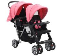 ARKEM Passeggino Gemellare a Tandem Rosa e Nero in Acciaio,Passeggino per Cani 2in1 - Box per Trasporto Cani - Borsa da Trasporto per Cani Pieghevole-Carrello per Animali con finestre a Rete e parapio