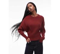 ARKET - Maglione in pura lana a coste stretto in vita con maniche ad ali di pipistrello color ruggine-Marrone M