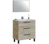 ARKITMOBEL Habitdesign - Mobile da bagno con 3 cassetti e specchio, modello Athena, rifinito in rovere Alaska, dimensioni: 80 cm larghezza x 86 cm altezza x 45 cm profondità (non incluso lavandino)