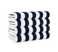 Arkwright California Cabana Stripe - Confezione da 4 asciugamani in spugna di cotone morbido ad asciugatura rapida per piscina, nuoto e vasca idromassaggio, oversize, 76,2 x 177,8 cm, blu navy