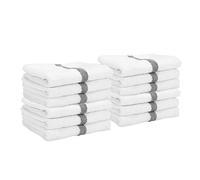 Arkwright Cotone Bianco Asciugamani con Grey Centro Stripes, Confezione da 12 Assorbente Palestra tovagliolo per Hotel, Spa (16 x 27 Pollici)