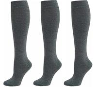 ArkXani® 3 paia di calzini alti al ginocchio da ragazza in cotone per uniformi per bambini, comode calze lunghe per il rientro a scuola, feste e uso quotidiano, età 2-14 anni, Grigio, 7-10