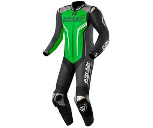 Arlen Ness Sugello Costume intero in pelle per moto, nero-grigio-verde, taglia 50 per maschi