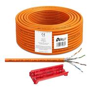 ARLI Cavo di rete CAT 7 LAN, non alogeno, SFTP S/FTP CAT7, cavo PIMF, cavo dati di cablaggio CAT7 AWG23/1, arancione, in rame, schermato, Gigabit Ethernet, classe F 100m + Abisoliermesser