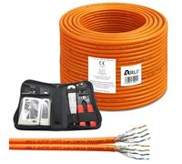 ARLI - Cavo di Rete Cat 7 + Set crimpatrice + utensile LSA + Tester + Coltello Senza alogeni Cavo di Installazione Cavo di Rete Cavo Cavo Dati CAT7 AWG23/1 Rame Ethernet 100m Duplex + Werkzeugset
