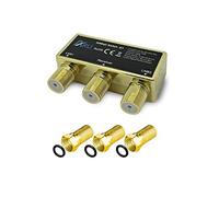ARLI DiSEqC Interruttore 2/1 placcato oro + 3 connettori F - Commutatore per 2 LNB con custodia protettiva DVB-S2 HDTV 4K
