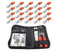 ARLI, pinza crimpatrice RJ45 con connettori di rete RJ 45, spine modulari con pressacavi, protezione antipiega e beccuccio per facilitare l'inserimento, plug a 8 poli AWG23 per cavi di installazione Cat7, Cat6a, Cat6 Crimpzange + Messer + 20x Stecker