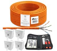 arli rete Cat 7 100 m cavo di rete CAT.7 LAN senza alogeni Installation cavo SFTP S/FTP PIMF CAT7 cavo di rete di cablaggio cavo dati AWG23/1 schermato rame Gigabit Ethernet classe F 100m + Werkzeugset + 4x Dose