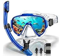 Arlierss Maschera da Immersione per Adulto,Occhiali da Immersione Panoramici a 180 ° e Maschera Anti-appannamento in Vetro Temperato e Tuba Secca, Set di Immersione con Tuba, Unisex Adulto-Blu