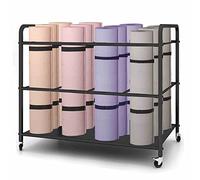 Arlifo Yoga Mat Storage Rack Basket Workout Equipment Home Gym Storage Rack with Wheels Black Yoga Mat Holder Exercise & Fitness Organizer for Dumbbell Kettlebells Resistance Bands Yoga Blocks