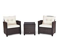 ARLIME Set di 3 mobili da esterno per esterni, in rattan sintetico, con cuscino rimovibile e lavabile, divano moderno per giardino, balcone, piscina, patio (bianco)