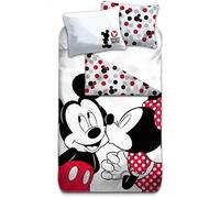 arlis Parure copripiumino Minnie e Topolino Disney, 1 copripiumino + 1 federa per cuscino, 100% cotone (140 x 200 cm, set da letto Topolino e Minnie)