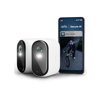 Arlo Essential 3 XL Telecamera WiFi Esterno Senza Fili, 2K, Telecamera WiFi Interno, Batteria Da 24 Mesi*, Sirena Allarme Casa, Sensore Di Movimento, Prova Inclusa Secure, 2 Telecamere, Bianche