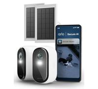 Arlo Essential 3 HD + 2 pannelli solari, videocamera WiFi esterna, batteria 6 mesi, visione notturna, audio bidirezionale, 2 camere bianche