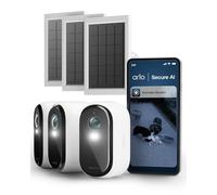 Arlo Essential 3 HD + 3 pannelli solari, videocamera WiFi esterna, batteria 6 mesi, visione notturna, audio bidirezionale, 3 camere bianche
