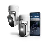 Arlo Essential 3 Telecamera HD 360º Pan-Tilt-Zoom WiFi Esterno Senza Fili, Sirena Allarme Casa, Sensore Di Movimento, Visione Notturna A Colori, Prova Inclusa Secure, 2 Telecamere, Bianche