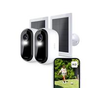 Arlo Essential HD Telecamera WiFi Esterno Senza Fili + Pannello Solare, Telecamera WiFi Interno, Sirena Allarme Casa, Sensore Di Movimento, Prova Inclusa Arlo Secure, 2 Telecamere, Bianche