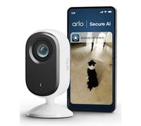 Arlo Essential - Telecamera di sicurezza per animali domestici 2K, cablata per interni, con visione notturna, sirena, audio a 2 vie e WiFi, prova gratuita Arlo Secure, 1 fotocamera, con copriobiettivo