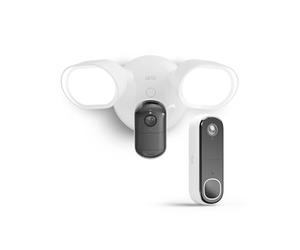 Arlo Floodlight 2K + Videocitofono HD, Allarme Casa Senza Fili, Faretto LED Esterno, Luce LED, Faretto Con Sensore Di Movimento, Visione Notturna, Prova gratuita di Arlo Secure, 2 telecamere