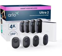 Arlo Ultra 2 Telecamera WiFi Esterno Senza Fili, Telecamera WiFi Interno, 4K UHD, Sirena Allarme Casa, Sensore Di Movimento, Audio Bidirezionale, Prova Arlo Secure Inclusa, 4 Telecamere, Bianche