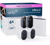 Arlo Ultra 2 Telecamera WiFi Esterno Senza Fili, Telecamera WiFi Interno, 4K UHD, Sirena Allarme Casa, Sensore Di Movimento, Audio Bidirezionale, Prova Arlo Secure Inclusa, 2 Telecamere, Bianche